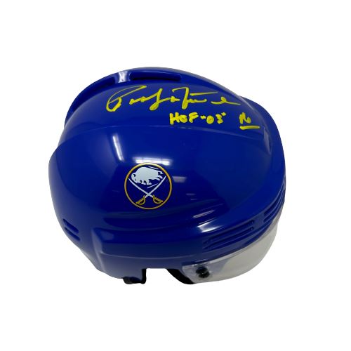 Pat LaFontaine Signed Buffalo Sabres Blue Mini Helmet with HOF 03 Signed Hockey Mini Helmet TSE Buffalo 