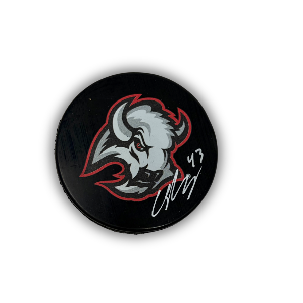 Conor Sheary Signed Buffalo Sabres Large Goathead Logo Hockey Puck
