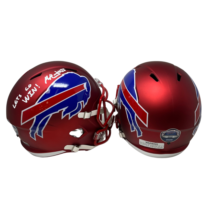 Michael Hoecht Signed TSE Exclusive Riddell Inaugural Buffalo Bills Full Size Red Speed Replica Helmet with "Let's Go Win"