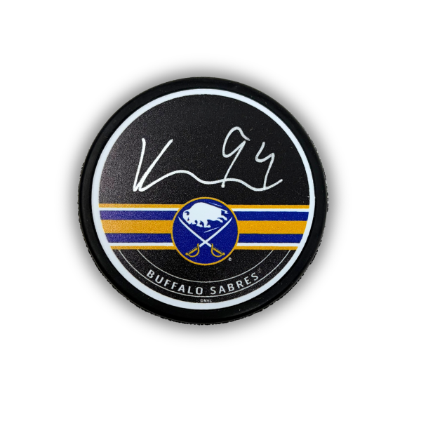 Konsta Helenius Signed Buffalo Sabres Blue and Gold Striped Hockey Puck