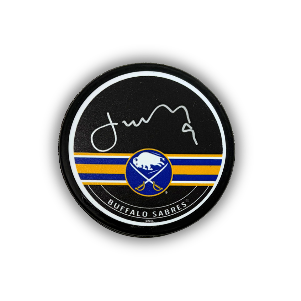 Josh Norris Signed Buffalo Sabres Blue and Gold Striped Puck