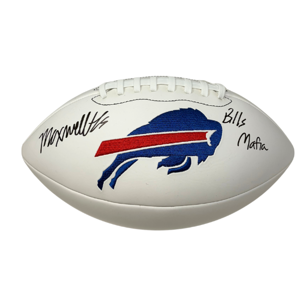Maxwell Hairston Signed Buffalo Bills White Logo Football with "Bills Mafia"