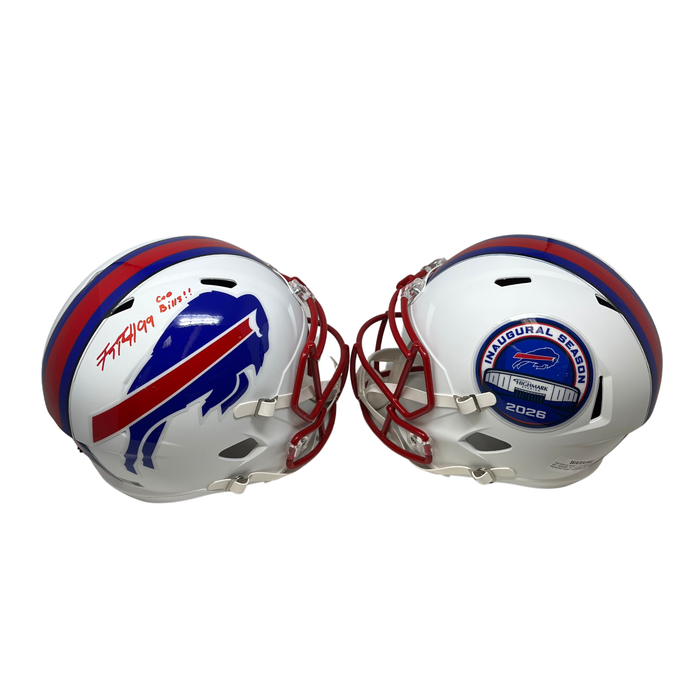 TJ Parker Signed TSE Exclusive Riddell Inaugural Buffalo Bills Full Size White Speed Replica Helmet with "Go Bills"