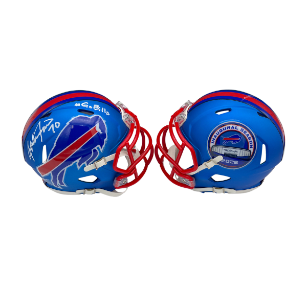John Fina Signed TSE Exclusive Riddell Inaugural Buffalo Bills Blue Speed Mini Helmet "Go Bills"