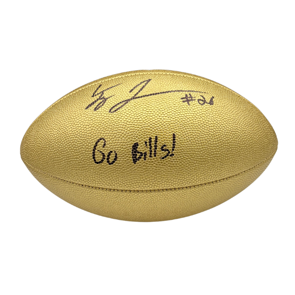 Ty Johnson Signed Gold Wilson Replica Football with "Go Bills"