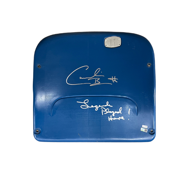 Cornelius Bennett Autographed Authentic Highmark Stadium Blue Seatback with "Legends Played Here"