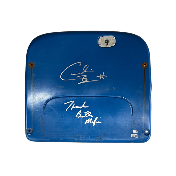 Cornelius Bennett Autographed Authentic Highmark Stadium Blue Seatback with "Thanks Bills Mafia"