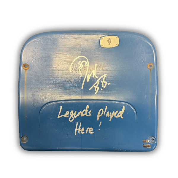 Don Beebe Autographed Authentic Highmark Stadium Blue Seatback with "Legends Played Here"