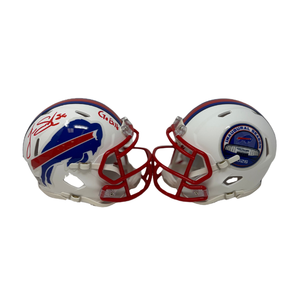 Javon Solomon Signed TSE Exclusive Riddell Inaugural Buffalo Bills White Speed Mini Helmet with "Go Bills"