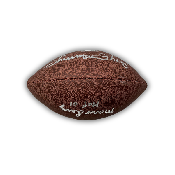 Marv Levy and Thurman Thomas Dual Signed Wrong Panel Wilson Replica Football