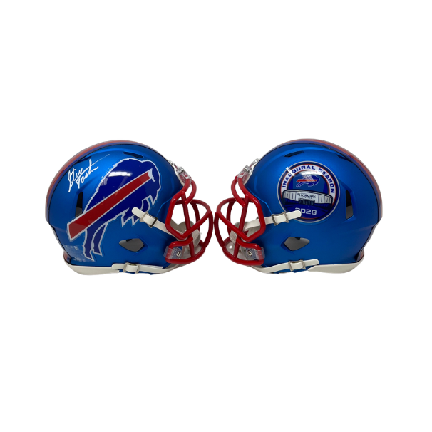 Steve Tasker Signed TSE Exclusive Riddell Inaugural Buffalo Bills Blue Speed Mini Helmet