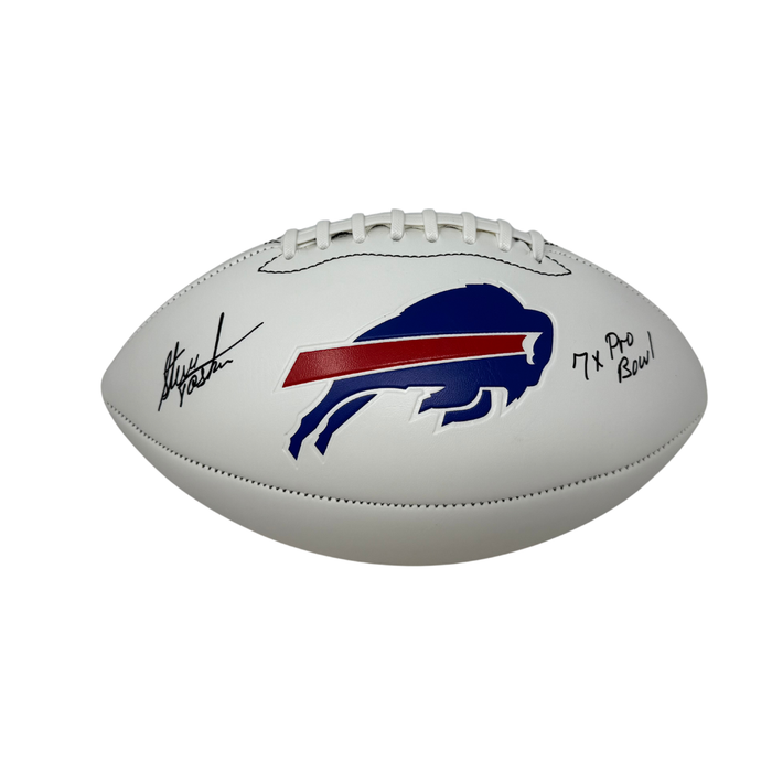 Steve Tasker Signed Buffalo Bills White Logo Football with "7x Pro Bowl"