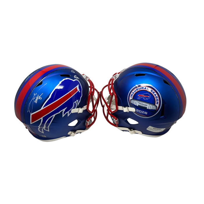 Joshua Palmer Signed TSE Exclusive Riddell Inaugural Buffalo Bills Full Size Blue Speed Replica Helmet with "Go Bills"