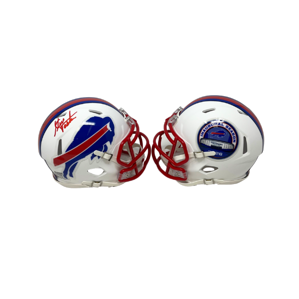 Steve Tasker Signed TSE Exclusive Riddell Inaugural Buffalo Bills White Speed Mini Helmet