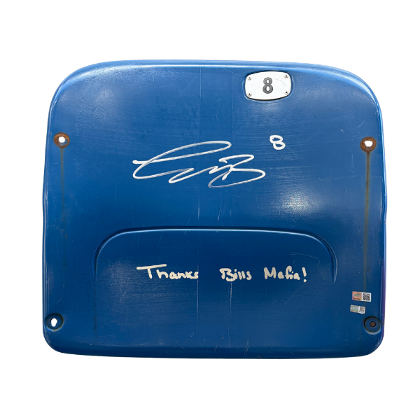 Terrel Bernard Autographed Authentic Highmark Stadium Blue Seatback with "Thanks Bills Mafia"