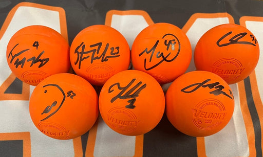 Josh Byrne, Dhane Smith, Tehoka Nanticoke, Chase Frazer, Matt Vinc, Steve Priolo, & Ian MacKay Autographed Orange Lacrosse Ball Combo Signed Lacrosse Balls TSE Buffalo 