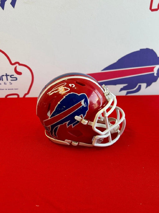 Facebook Auction: Terrel Bernard Autographed Red Throwback Speed Mini Helmet TSE Buffalo 