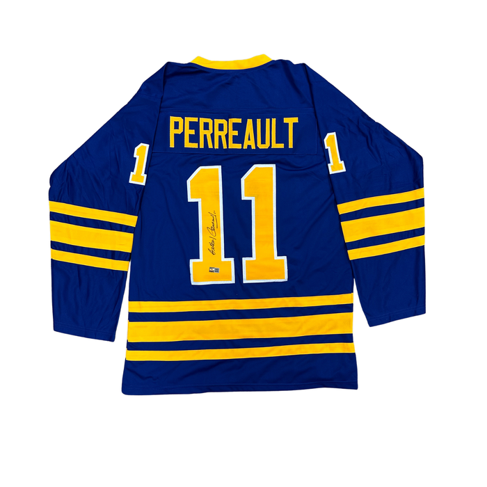 Gilbert Perreault Signed Pro-Style Blue Hockey Jersey
