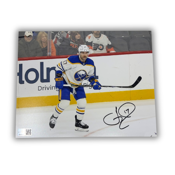 Jason Zucker Signed Skating with Stick Up in White Photo
