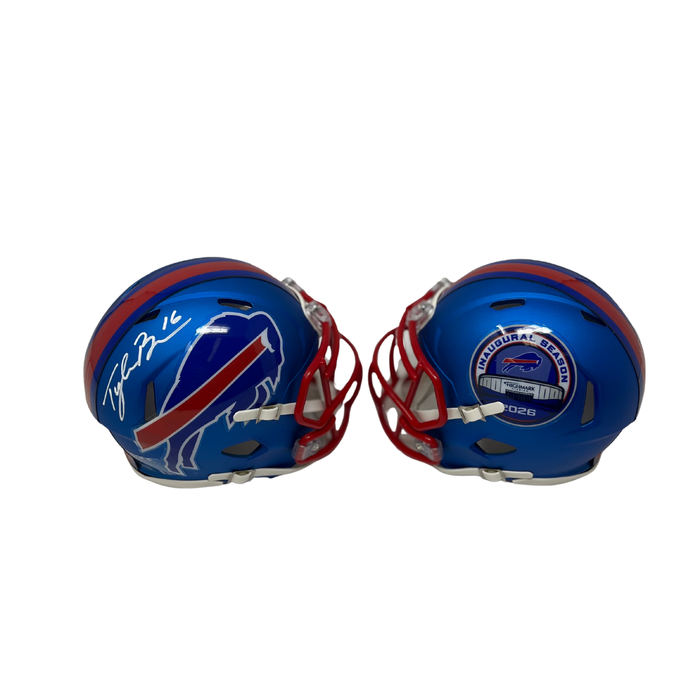 Tyler Bass Signed TSE Exclusive Riddell Inaugural Buffalo Bills Blue Speed Mini Helmet