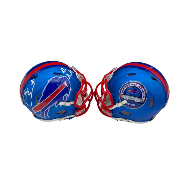 Cornelius Bennett Signed TSE Exclusive Riddell Inaugural Buffalo Bills Blue Speed Mini Helmet "Go Bills"