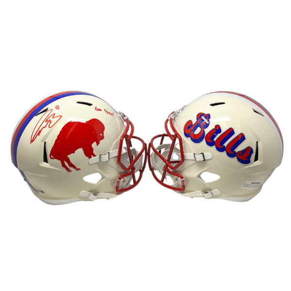 Terrel Bernard Signed Buffalo Bills Full Size Retro Speed Replica Helmet with "Go Bills"