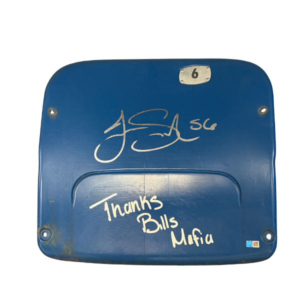 Javon Solomon Autographed Authentic Highmark Stadium Blue Seatback with "Thanks Bills Mafia"