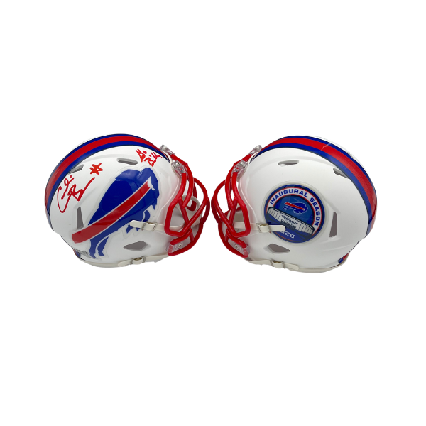 Cornelius Bennett Signed TSE Exclusive Riddell Inaugural Buffalo Bills White Speed Mini Helmet with "Go Bills"
