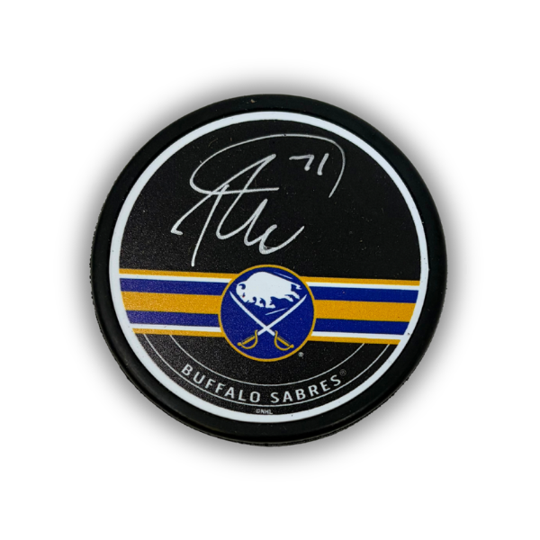 Ryan McLeod Signed Buffalo Sabres Blue and Gold Striped Hockey Puck