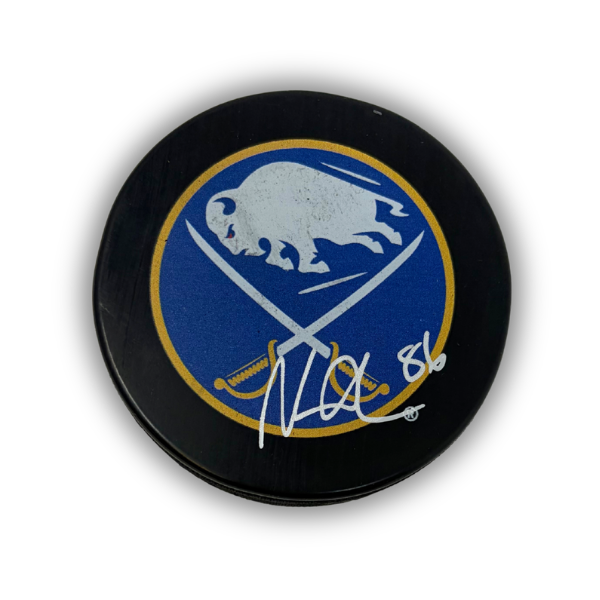 Noah Ostlund Signed Buffalo Sabres Large Logo Hockey Puck Silver Ink