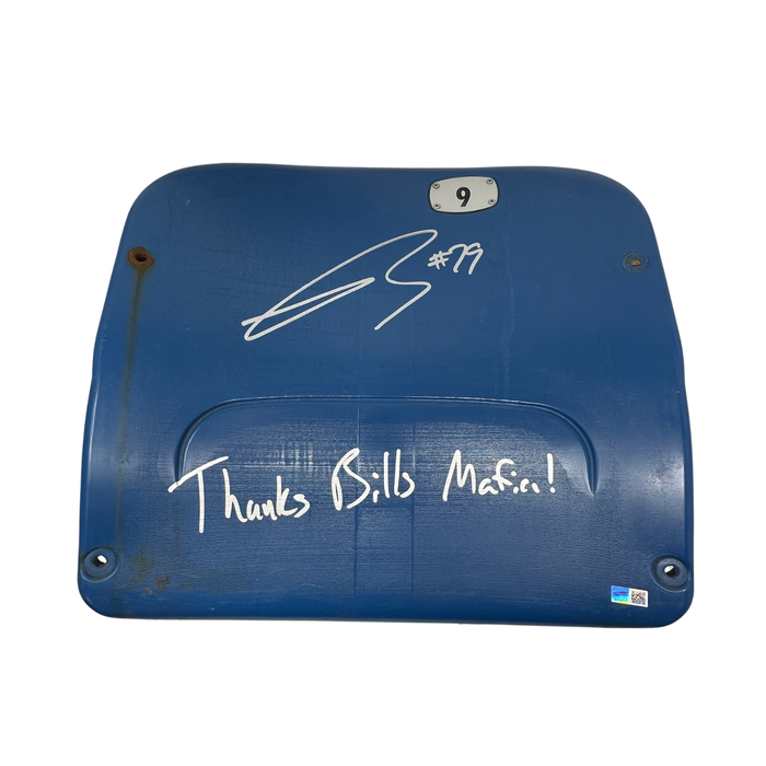 Spencer Brown Autographed Authentic Highmark Stadium Blue Seatback with "Thanks Bills Mafia"