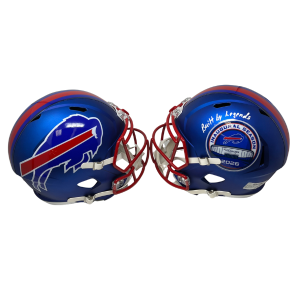 Steve Tasker Signed TSE Exclusive Riddell Inaugural Buffalo Bills Full Size Blue Speed Replica Helmet with "Built By Legends"