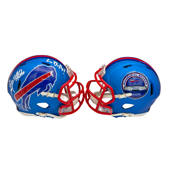 Connor McGovern Signed TSE Exclusive Riddell Inaugural Buffalo Bills Blue Speed Mini Helmet with "Go Bills"