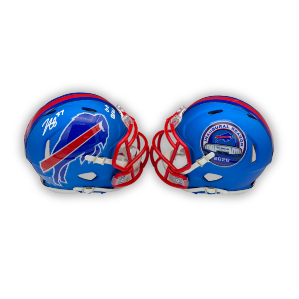 Jordan Hancock Signed TSE Exclusive Riddell Inaugural Buffalo Bills Blue Speed Mini Helmet with "Go Bills"