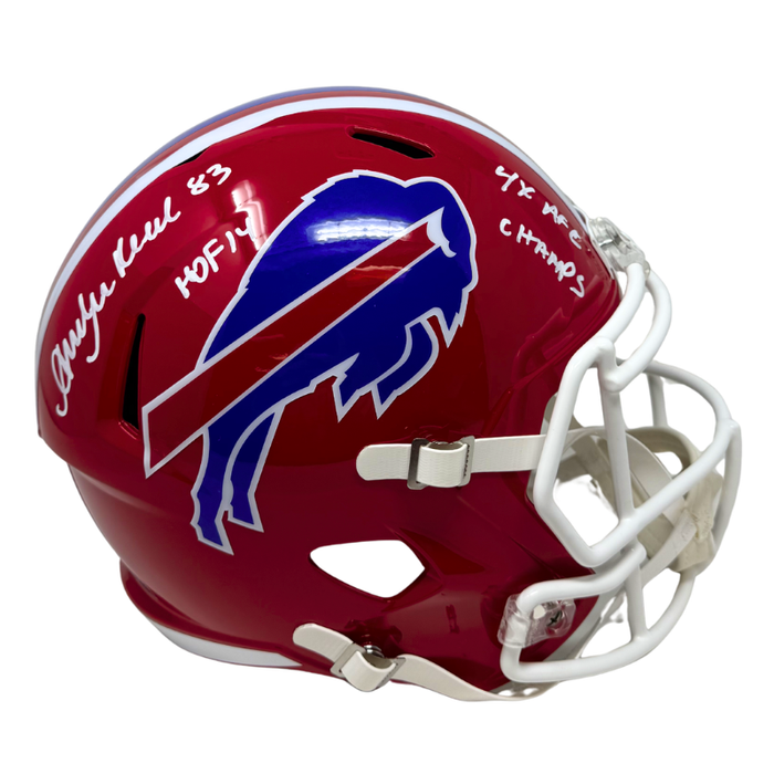 Andre Reed Signed Buffalo Bills Full Size Red Throwback Speed Replica Helmet with "HOF 14" and "4X AFC Champs"