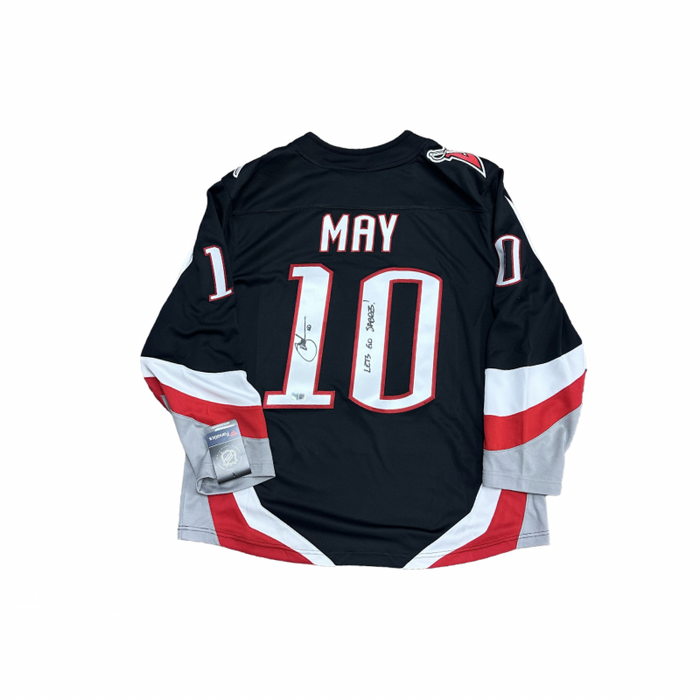 Brad May Signed Buffalo Sabres Authentic Goathead Jersey with "Lets Go Sabres"