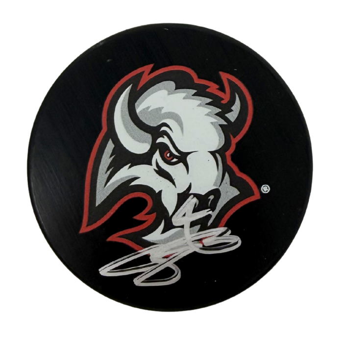 Bowen Byram Signed Buffalo Sabres Large Goathead Logo Hockey Puck