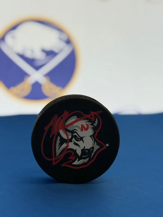 Facebook Auction: Brad May Signed Buffalo Sabres Large Goathead Logo Hockey Puck