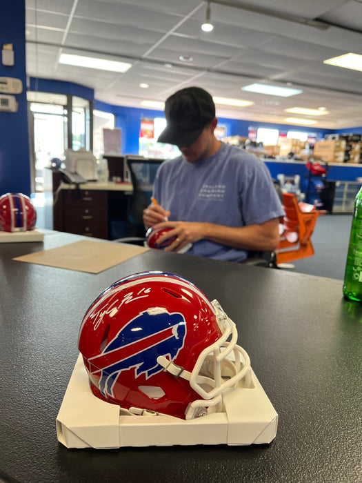 Tyler Bass Signed Buffalo Bills Red Throwback Speed Mini Helmet