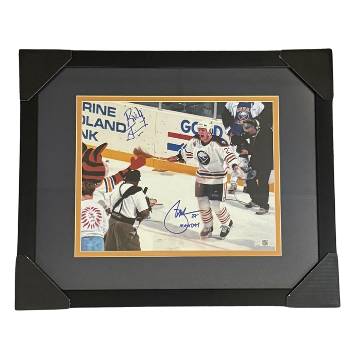 Brad May and Rick Jeanneret Dual Signed Iconic Mayday Goal Celebration 11x14 Photo Professionally Framed