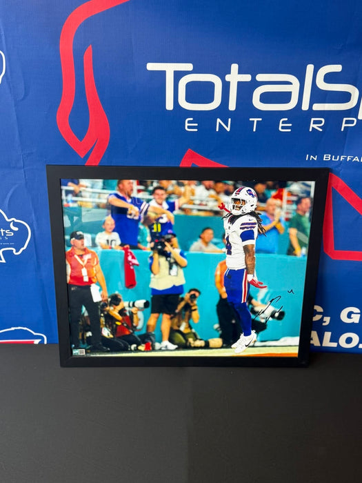 Facebook Auction: James Cook Signed Jumping in End Zone vs Miami 16x20 Photo (Standard Frame)