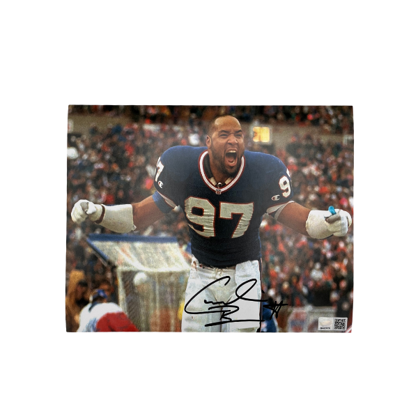 Cornelius Bennett Signed Yelling in Blue Photo