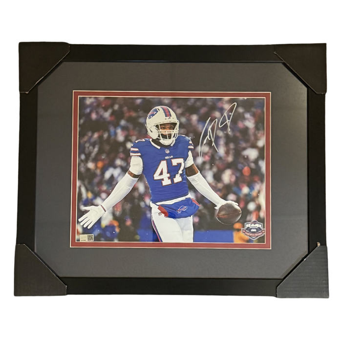 Christian Benford Arms Out Interception vs. Bengals Signed 11x14 Photo Professionally Framed