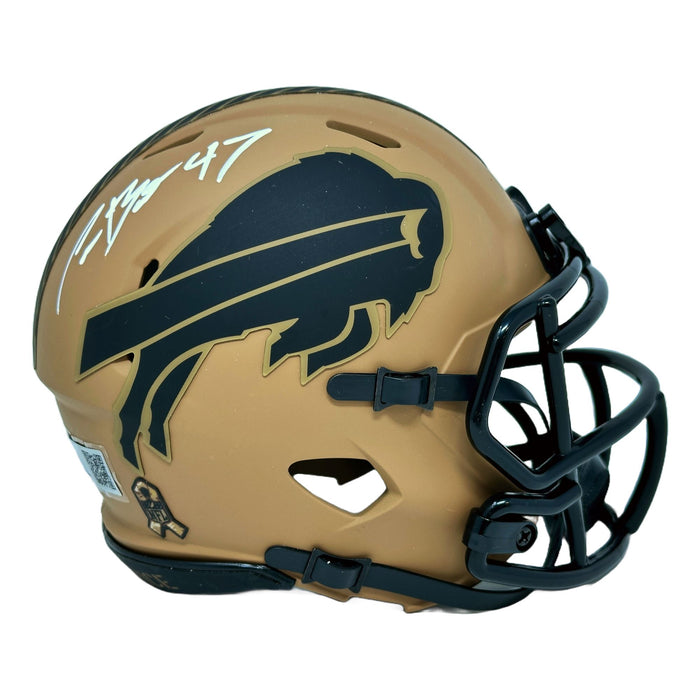 Christian Benford Signed Buffalo Bills 2023 Salute to Service Speed Mini Helmet Signed Mini Helmets TSE Buffalo 