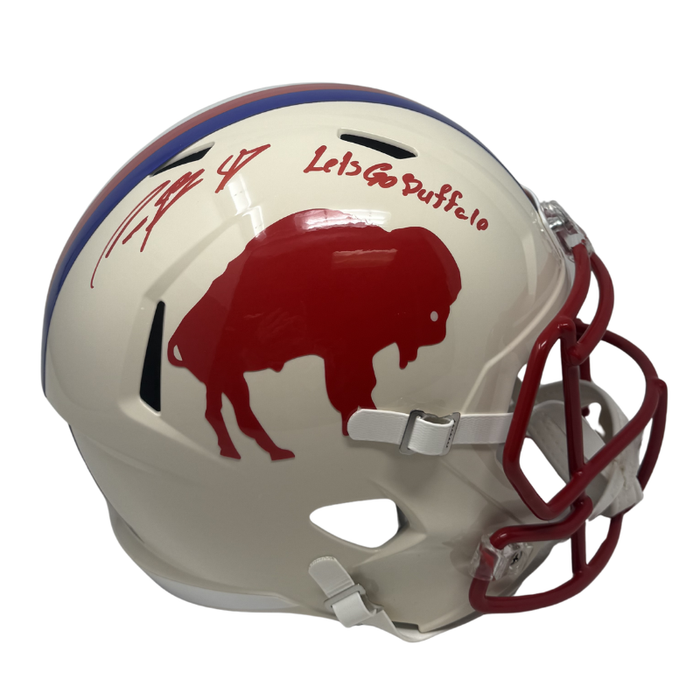 Christian Benford Signed Buffalo Bills Full Size Retro Speed Replica Helmet with "Let's Go Buffalo"