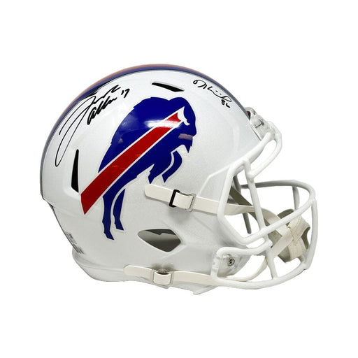 Dalton Kincaid and Josh Allen Dual Signed Buffalo Bills Full Size 2021 Speed Replica Helmet Signed Full Size Helmets TSE Buffalo 