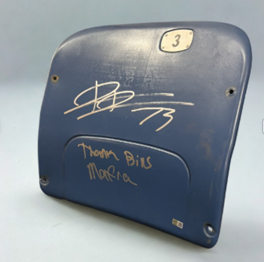 Dion Dawkins Autographed Authentic Highmark Stadium Blue Seatback with "Thanks Bills Mafia"