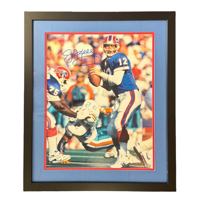 Jim Kelly Signed About to Throw 16x20 Photo - Professionally Framed