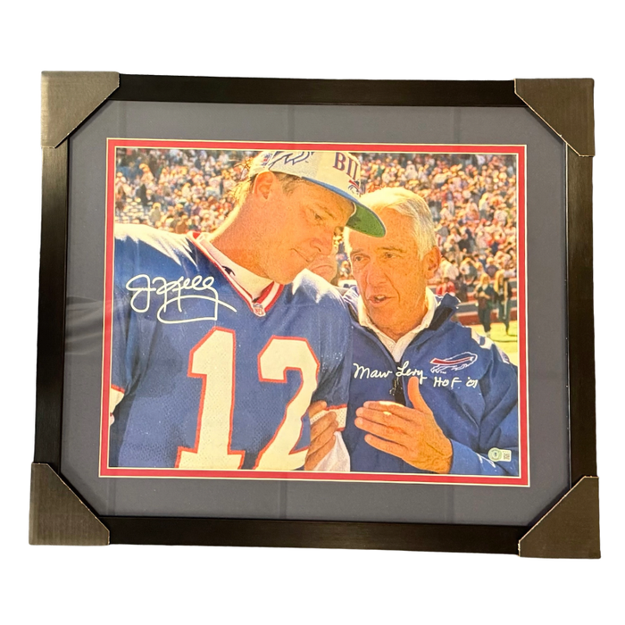 Marv Levy and Jim Kelly Dual Signed Talking 16x20 Photo Professionally Framed