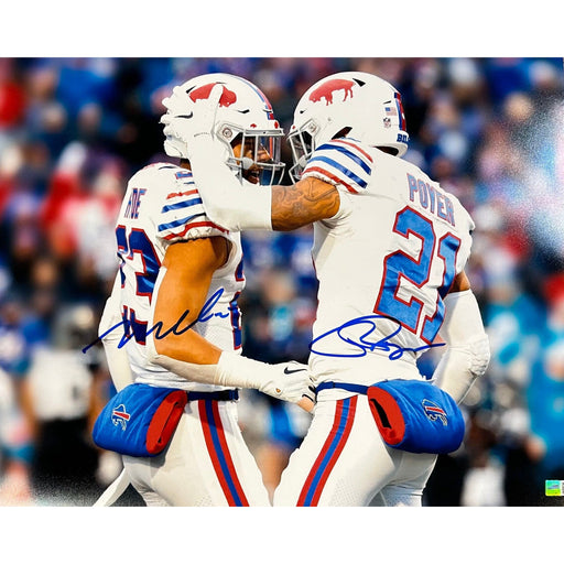 Jordan Poyer and Micah Hyde Dual Signed Standing Buffalo Helmets 16x20 Photo Signed Photos TSE Buffalo 